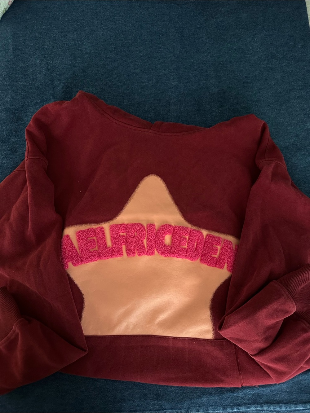 Aelfric Eden Burgundy Hoodie with Coral Star Patch and Pink Accents - Picture 2 of 3
